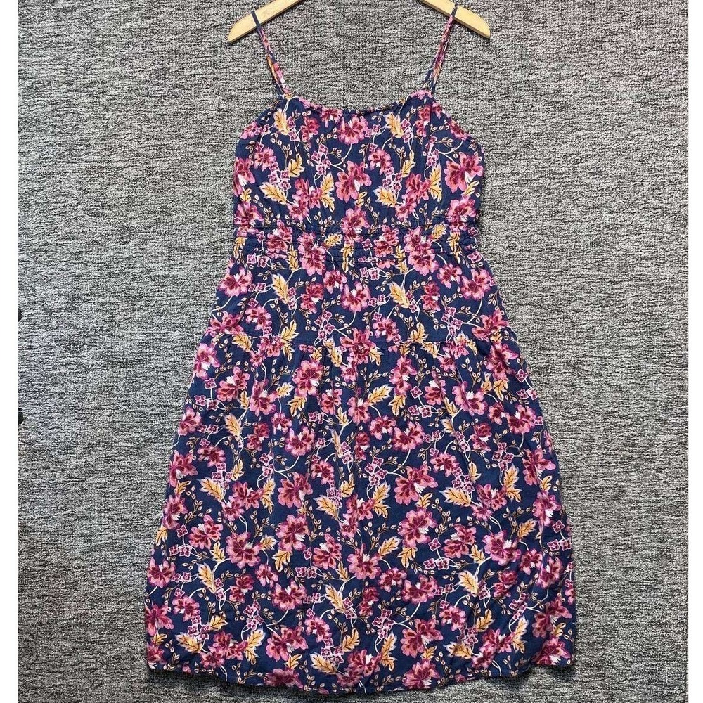 Old Navy Floral Midi‎ Dress Women XL Pink Linen Blend Smocked Cami Boho Summer